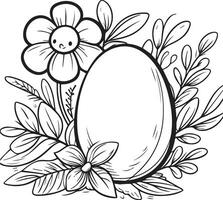 Springtime Delights easter egg coloring pages Rabbit Eggs  and Blooms, preschool easter egg coloring pages for kids, happy easter clipart black and white vector