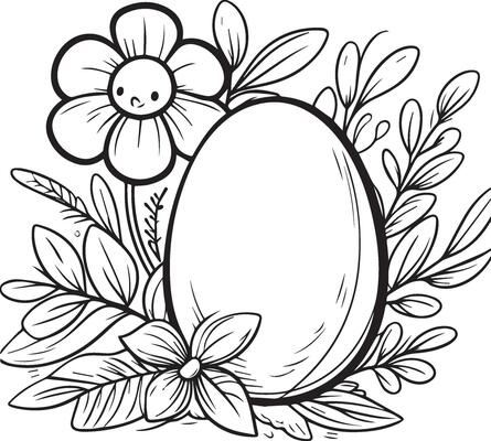 Springtime Delights easter egg coloring pages Rabbit Eggs  and Blooms, preschool easter egg coloring pages for kids, happy easter clipart black and white