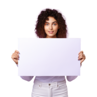 AI generated Woman holding an empty placard isolated on transparent background png
