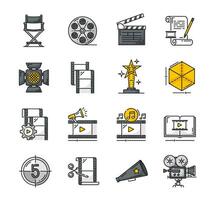 Movie, video production and cinema vintage icons vector