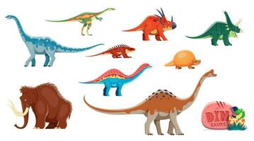 Cartoon dinosaurs, extinct reptile funny character vector