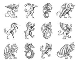 Medieval heraldic animals and monsters, heraldry vector