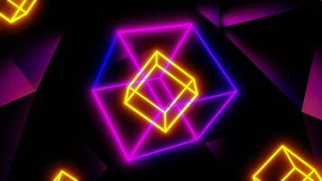 Vj loop animation Bright neon abstract gradient lines tech futuristic motion background, Seamless looping geometric pattern, Rolling colorful cubes on black background, 4K Full Hd High resolution video