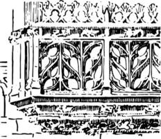 Balustrade Flamboyant balustrade vintage engraving. vector