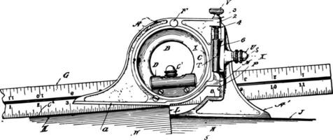 Bevel Protractor measure angles that open to the left vintage engraving. vector