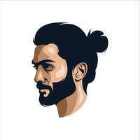 un hombre con un barba y un bollo en su pelo vector