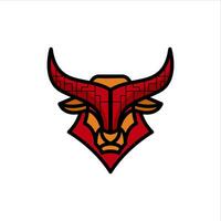 bull head with horns and a red and orange color vector