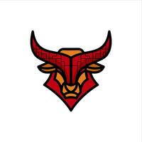 bull head with horns and a red and orange color vector