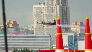 KAZAN, RUSSIAN FEDERATION, JUNE 15, 2019. Sports plane extreme flight at the air show in Kazan. Spectacular stunt of a light aircraft video