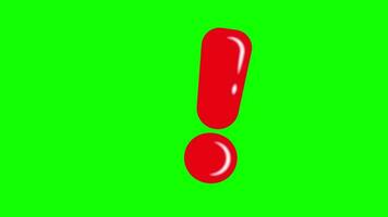 Red Shiny Exclamation Mark Cartoon Shape Animation on Green Background video