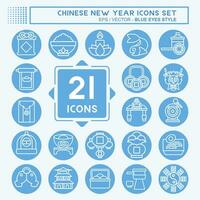 Icon Set Chinese New Year. related to Holiday symbol. blue eyes style. simple design editable. simple illustration vector