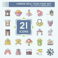 Icon Set Chinese New Year. related to Holiday symbol. doodle style. simple design editable. simple illustration vector