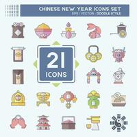 Icon Set Chinese New Year. related to Holiday symbol. doodle style. simple design editable. simple illustration vector