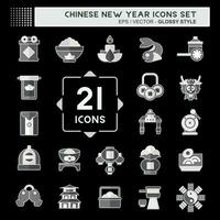 Icon Set Chinese New Year. related to Holiday symbol. glossy style. simple design editable. simple illustration vector