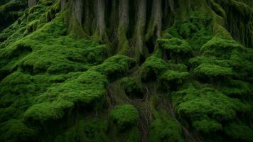 ai generado representar el sinfonía de texturas en el ladrar de un antiguo verde árbol, cada hendedura narración un historia de siglos ido por. foto