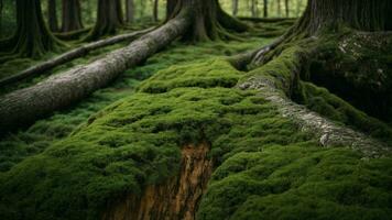 AI generated Depict the symphony of textures in the bark of an ancient green tree, each crevice telling a story of centuries gone by. photo