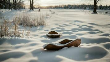 AI generated Describe the sound of footsteps on freshly fallen snow, considering the acoustic nuances and the muffled quality of the winter landscape. photo