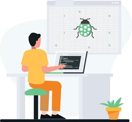 Man debugging with laptop