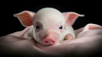 AI generated a pink piglet with a wrinkled snout and expressive eyes, looking playful and curious photo