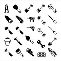 Construction tool icon set. filled icon style collection. Containing axe, drill and hammer icons. vector