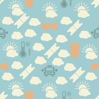 Vector pattern with summer or travel icons flat and solid color styles. summer Icons Seamless on color background. Editable pattern in swatches.