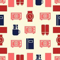 Vector pattern background office icons flat color.seamless motif icon office