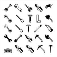 Construction tool icon set. filled icon style collection. Containing axe, drill and hammer icons. vector