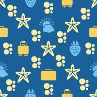 Vector pattern with summer or travel icons flat and solid color styles. summer Icons Seamless on color background. Editable pattern in swatches.