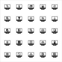 Monitor icon set filled black style. Icons set collection vector