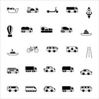 Transportation icon set. filled black icon style collection. Containing truck, bike, car and helicopter icons. vector