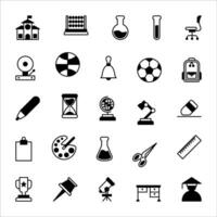 school and education icon set. filled black icon style collection. Containing school icons. vector