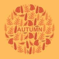 Greeting card with autumn elements made in circle and background color. vector