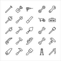 Construction tool icon set. line icon collection. Containing axe, drill and hammer icons. vector