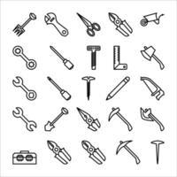 Construction tool icon set. line icon collection. Containing axe, drill and hammer icons. vector