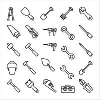 Construction tool icon set. line icon collection. Containing axe, drill and hammer icons. vector