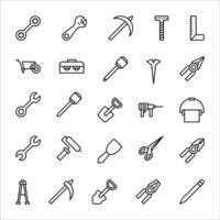 Construction tool icon set. line icon collection. Containing axe, drill and hammer icons. vector