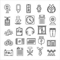 oficina icono colocar. línea icono recopilación. conteniendo café, reloj y maletín íconos vector