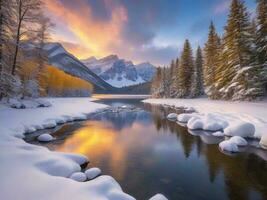 AI generated Scenic View Of Frozen Lake Against Sky During Winter photo