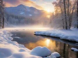 AI generated Scenic View Of Frozen Lake Against Sky During Winter photo