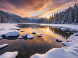 AI generated Scenic View Of Frozen Lake Against Sky During Winter photo