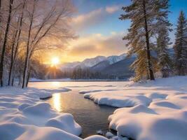 AI generated Scenic View Of Frozen Lake Against Sky During Winter photo