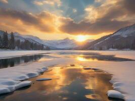 AI generated Scenic View Of Frozen Lake Against Sky During Winter photo