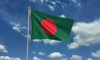 bangladesh flag waving texture surface green red orange colour blue sky cloud white copy space politic government national patriotism banner culture asia economy business crisis conflict world down photo