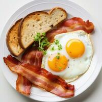 AI generated a plate with bacon eggs and toast, photo