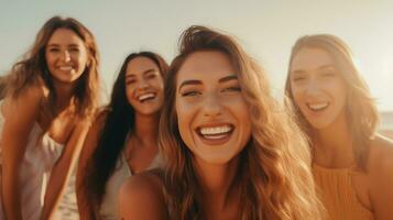 AI generated four women smiling on the beach photo