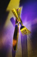 golden fork and knife eat photo