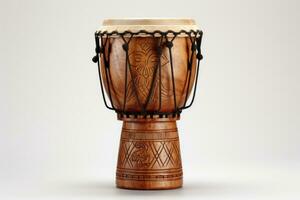 AI generated Djembe drum on white background. Traditional percussion musical instrument of African culture. Suitable for musical design, article, blog, social media post, album cover, poster photo
