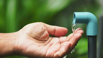 Concept of water shortage, water crisis, drought, global warming effect. water pipes with little water flow photo