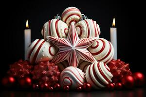 AI generated Candy canes in holiday formation, merry christmas images photo