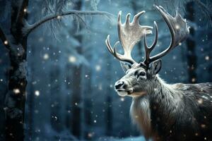 AI generated Serene reindeer under a starlit sky with gently falling snowflakes, xmas images photo